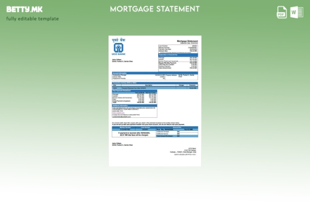 модерен стил Индија UCO банка извод за хипотека Шаблон Word и PDF шаблон